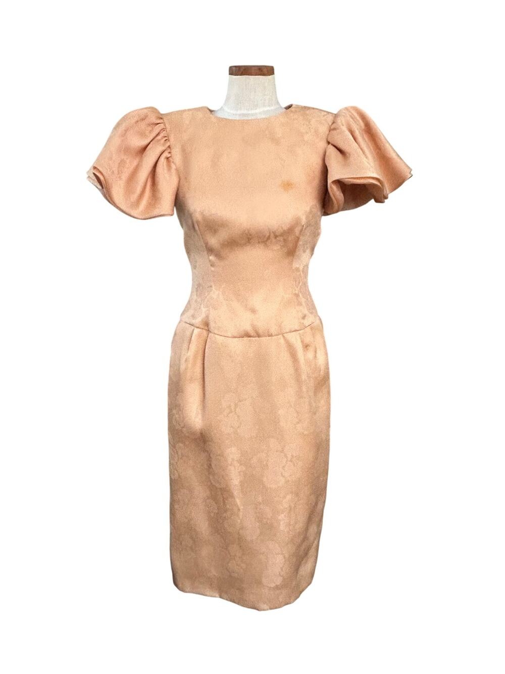 Vtg Morton Myles For The Warrens 100% Silk Dress 6 Puff Sleeve Open Back 80s NWT